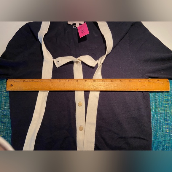 HOBBS Navy and white cardigan with gold buttons - Picture 8 of 8